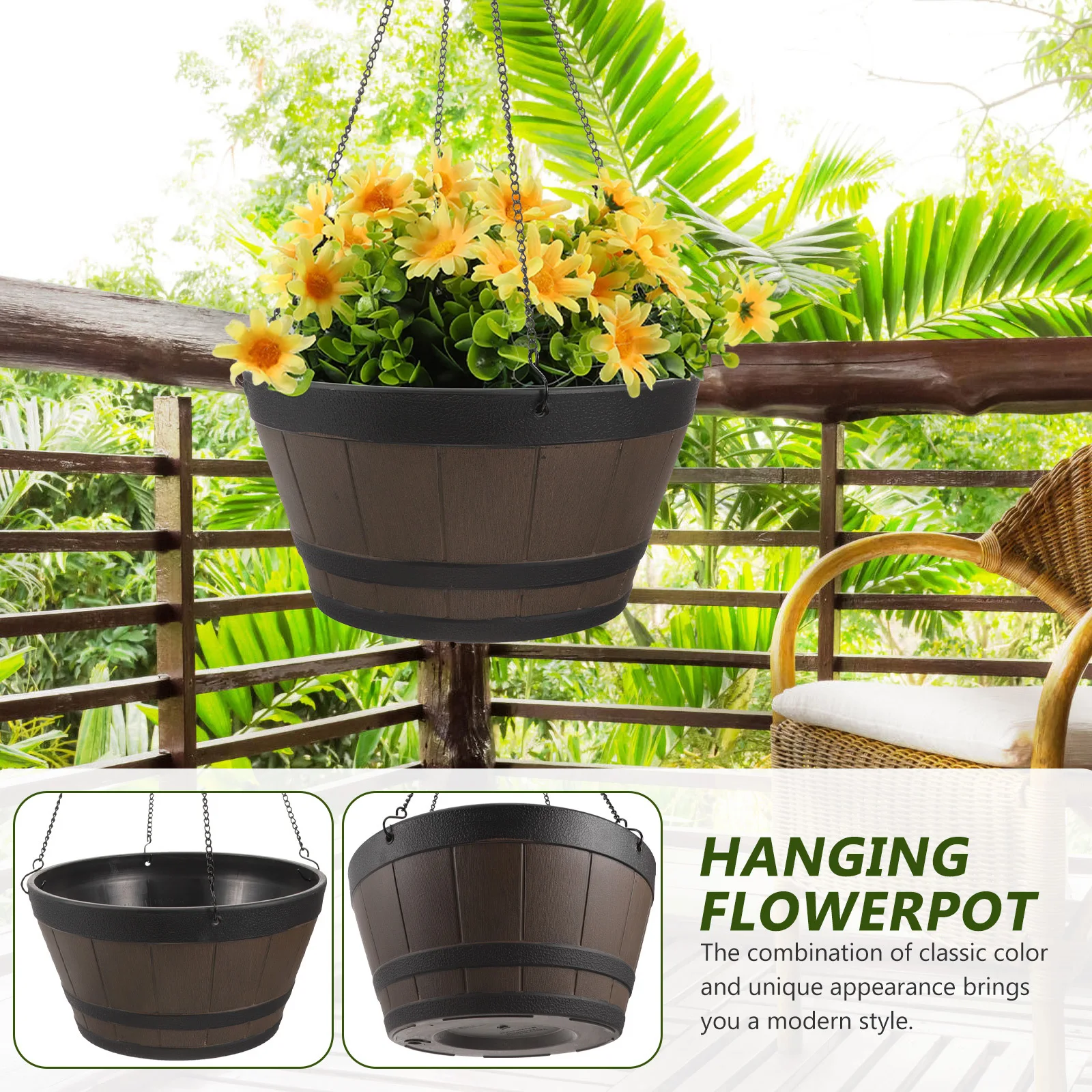 Hanging Planter Resin Flower Pot Decorative Indoor Outdoor Balcony Hanging Basket for Plants Garden Home Office