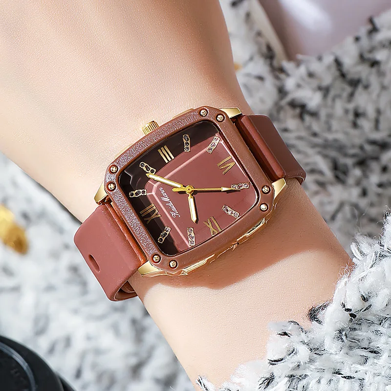 

Vintage Silicone Strap Square Roman Scale Quartz Watches Fashion Casual Ladies Analog Wristwatches for Girls Clock Gifts