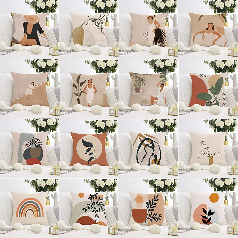 

Наволочка с скандинавским абстрактным узором, короткая плюшевая наволочка, наволочка для дивана для гостиной, домашний декор, 45x45 см
