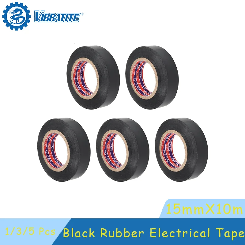 Black Rubber Electrical Tape 15mm X 10m 1/3/5 Pcs Electrician Wire High Voltage PVC Waterproof Self-adhesive Electrical Tape