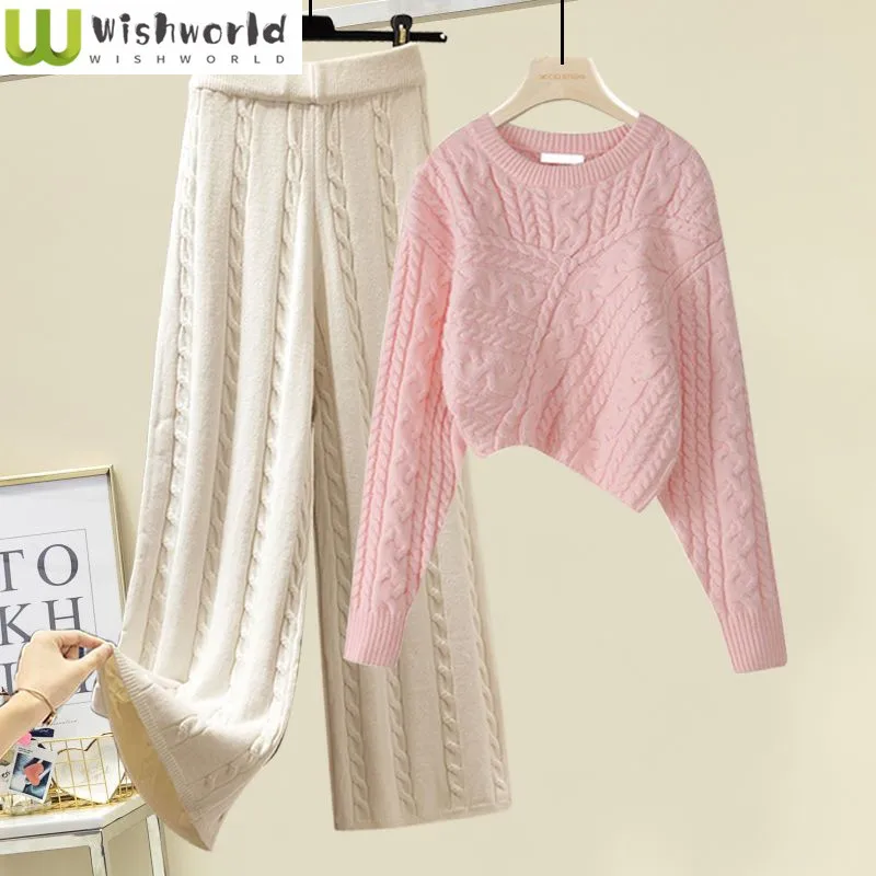 

Autumn and Winter Set Women's 2023 New Korean Knitted Sweater Loose and Slim Relaxed Pants Age Reducing Two Piece Set