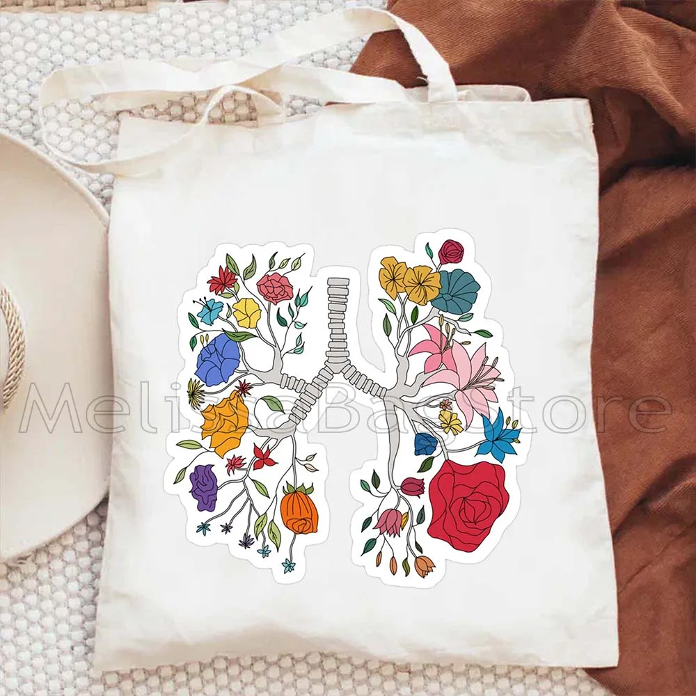 Love Nurse Life Floral Stethoscope Nursing Funny Human Anatomy Ambulance Cute Medical Organs Canvas Totes Bag Shopper Handbags