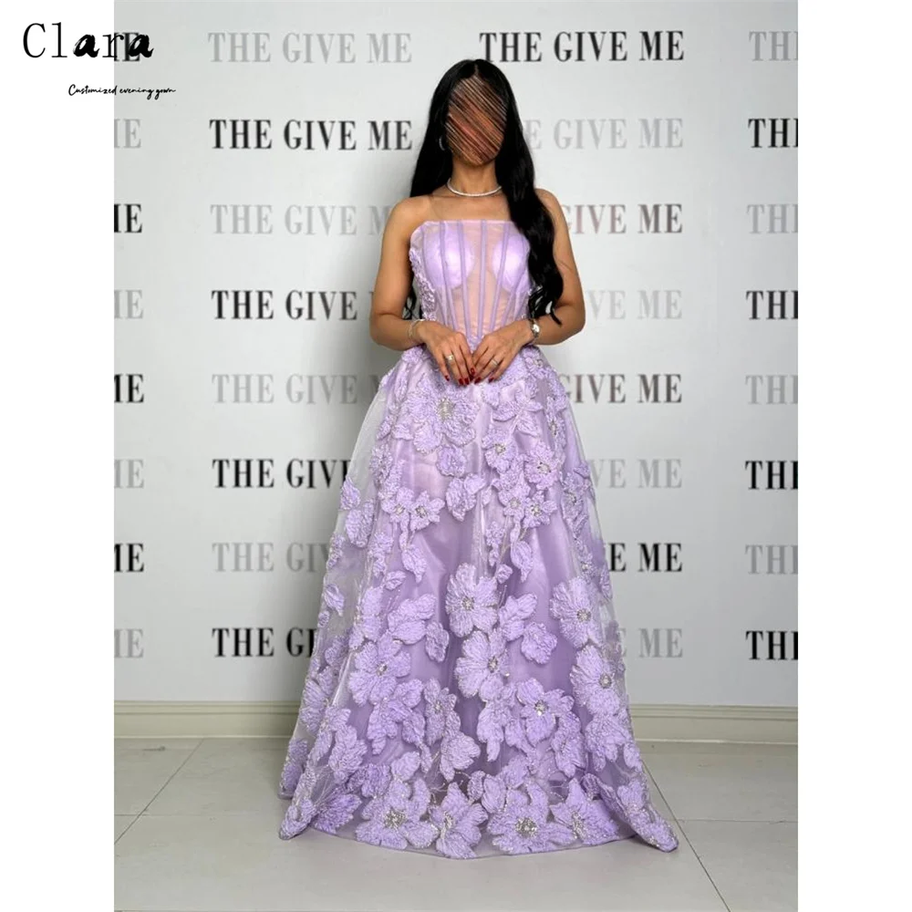 

Clara Custom Purple Lace Tube Top A Line Evening Dresses Woman Elegant and Formal Women's Dresses for Luxury Party Gala Dress