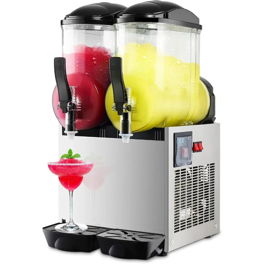 Commercial Slushy Machine 24L Double Tank Frozen Drink Machine Stainless Steel Margarita Maker for Restaurant Bar Party