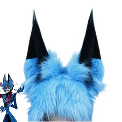 Custom Made blue Wolf Ears Hazbin Hotel Alastor Cosplay Prop Radio Demon Wolf Fox Ears Rabbit Hairhoop Headwear Headband Tail