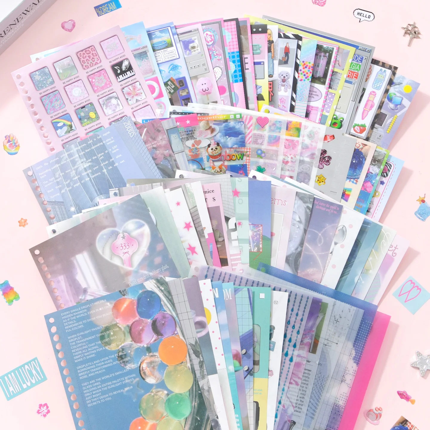 65sheets Kawaii Large Capacity Korean Ins Style Creative Decorative Material Stickers Book DIY Aesthetic Supplies