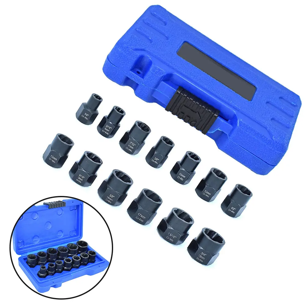 

For Automotive Repairs 11 16 Bolt Remover Tool Damaged Bolt Remover Phosphated Coating Powerful Grip Sockets 13 Pieces Set