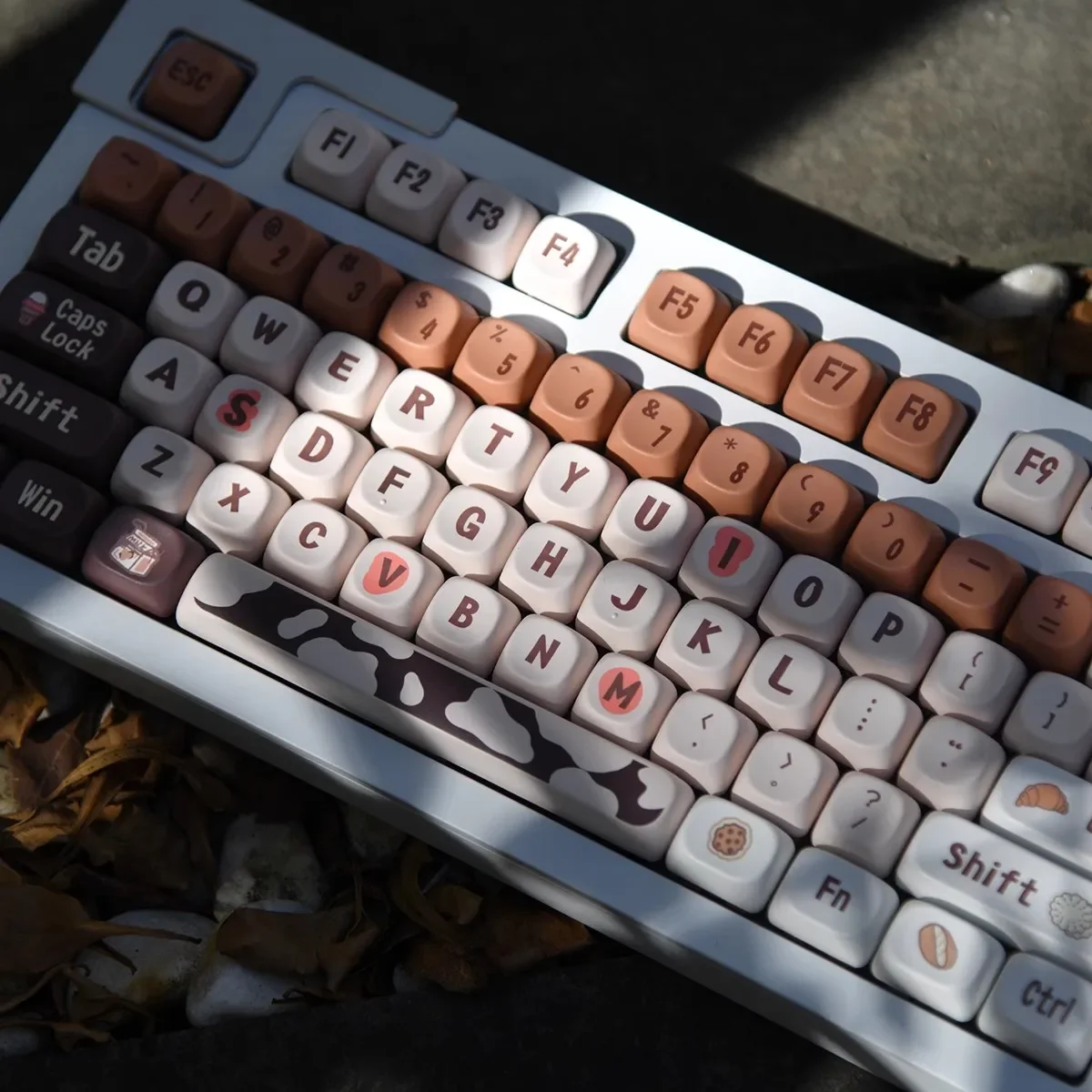 Chocolate Coffee Mechanical Keyboard Keycaps 136 Keys Cute Rounded Cartoon PBT Thermal Sublimation MOA Height 87/98