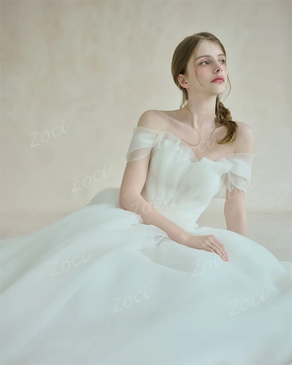Zoci Modern Off Shoulder Organza A Line Korea Wedding Dresses Corset PhotoShoot Bride Wedding Party Gown 드레스 Customized