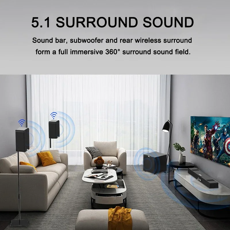 5.1 Wireless Home Theater Surround Sound System für TV mit hinteren Surround Sound-Lautsprechern für Heimkino inklusive Fernbedienung