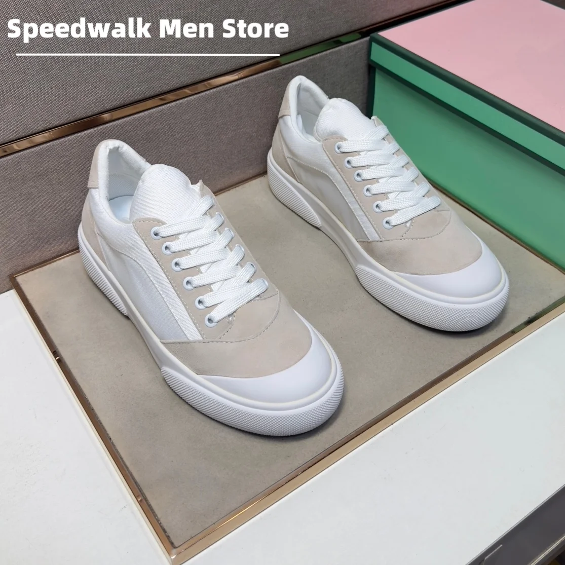 Men Color Block Patchwork Casual Sneakers Thick Sole Breathable Canvas Skate Shoes Fashion Lace Up Walking Trainers Daily Wear