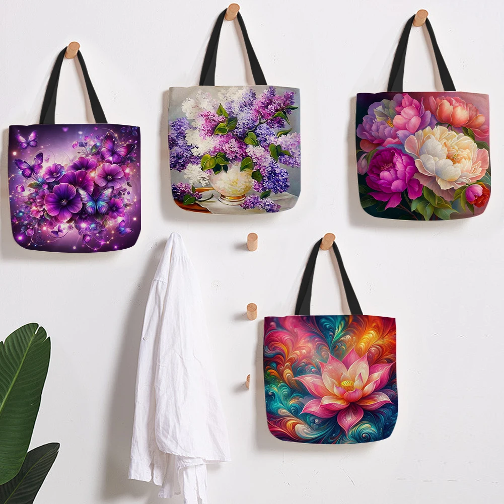 

Spacious Linen Tote Bag with Printed Design 40x40cm Large Capacity Shoulder Bag Perfect for Shopping and Casual Outings