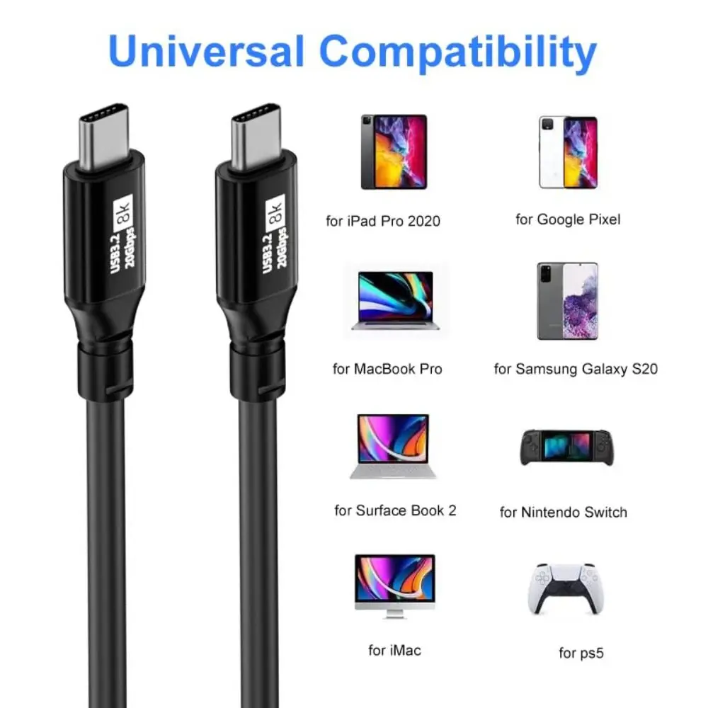 PD 100W USB 3.2 Type-C to Type-C Cable 8K@60Hz UHD Data Cord Multifunctional Emark Chip for Mobile Phone 15 Pro Max