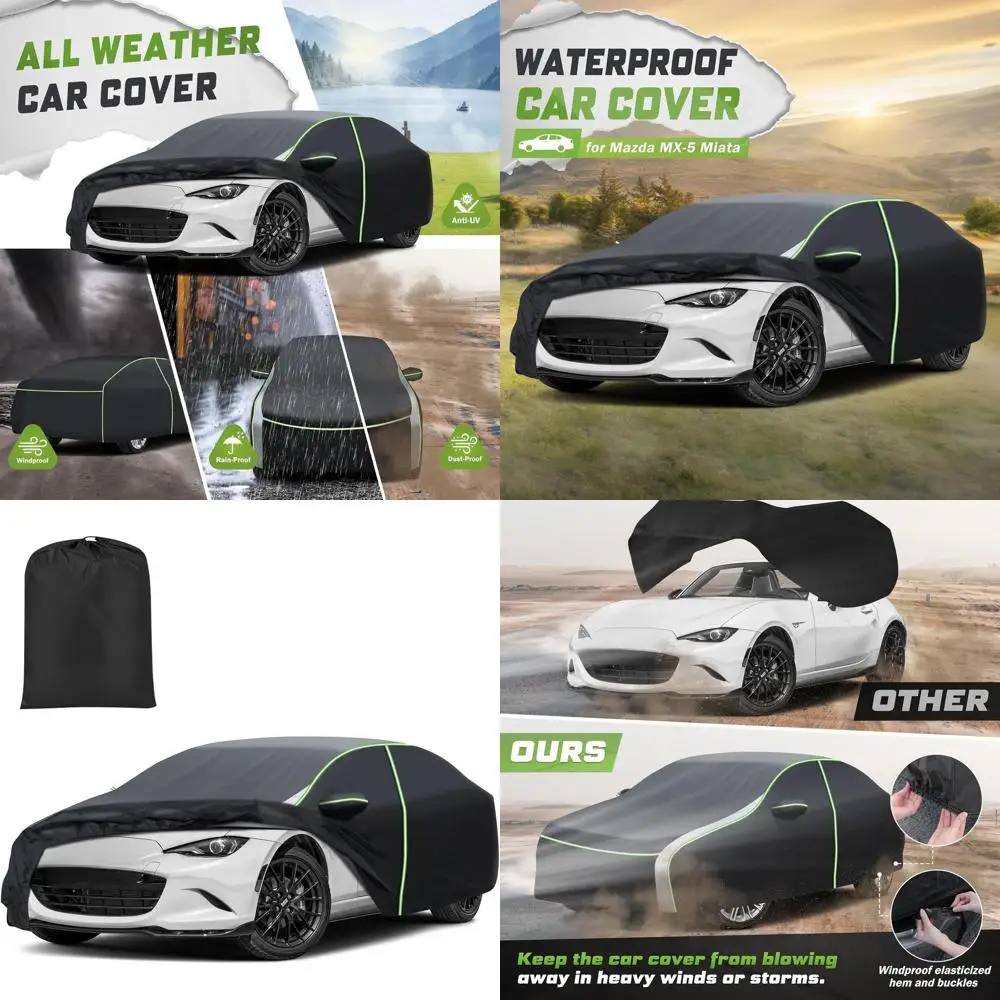 

Universal All-Weather Car Cover for Mazda MX-5 Miata 1989-2026, Zippered Door, Windproof Straps, Reflective Strips, Anti-UV Prot
