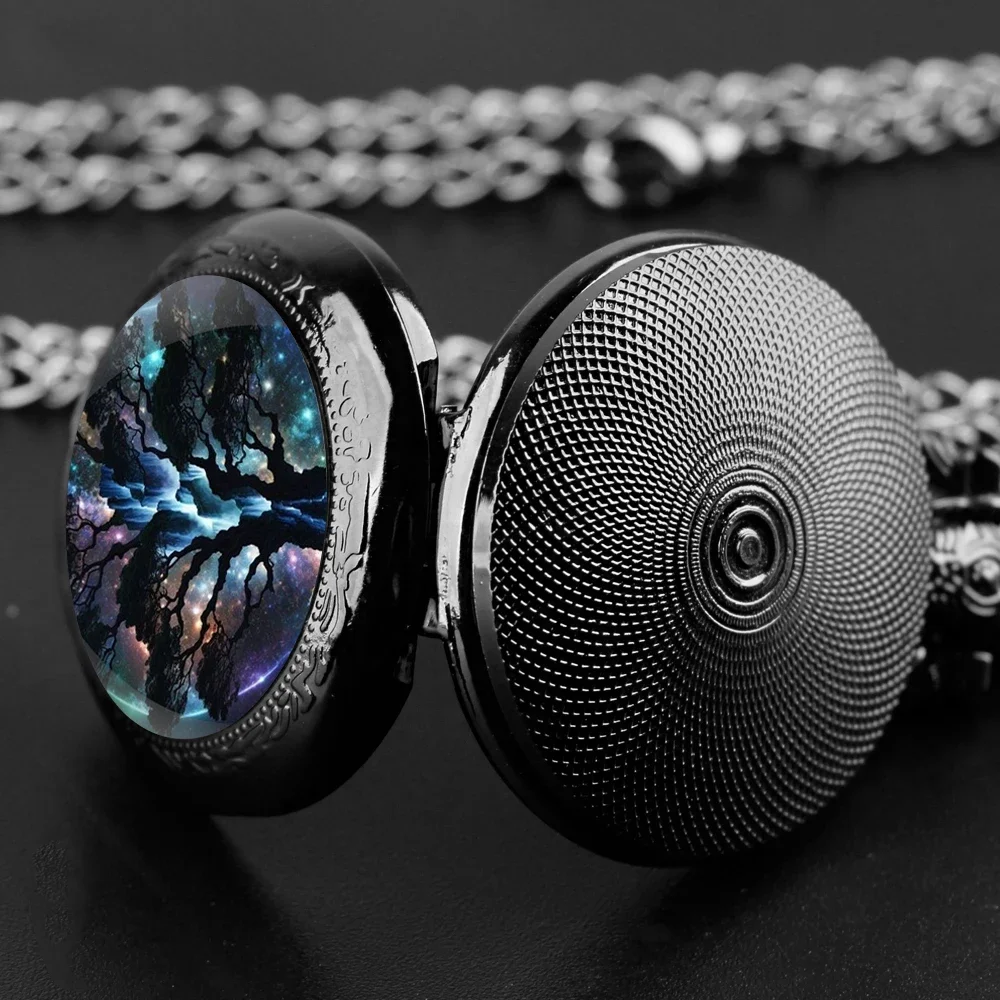 ساعة جيب كوارتز بتصميم شجرة سحرية مع سلسلة عتيقة ومينا أرقام عربية للرجال والنساء هدايا إبداعية