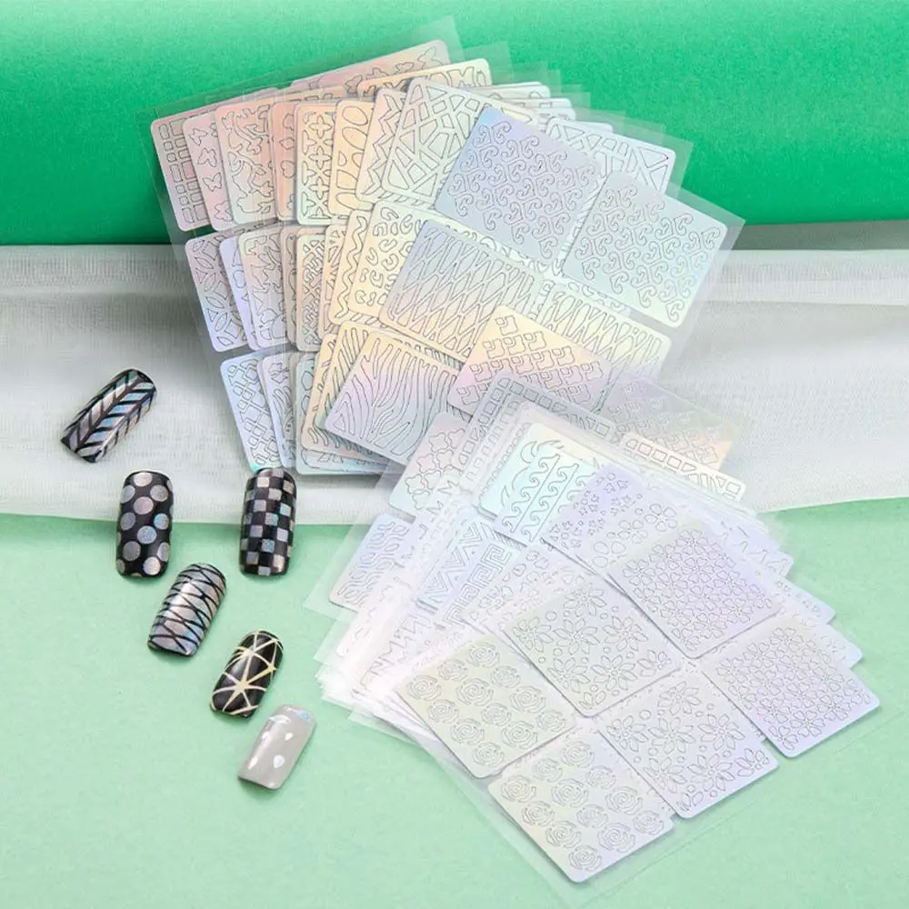 Tool Holographic Nail Template Mixed Nail Templates Nail Stamping Plates Nail Art Hollow Stickers Transfer Laser Stencil