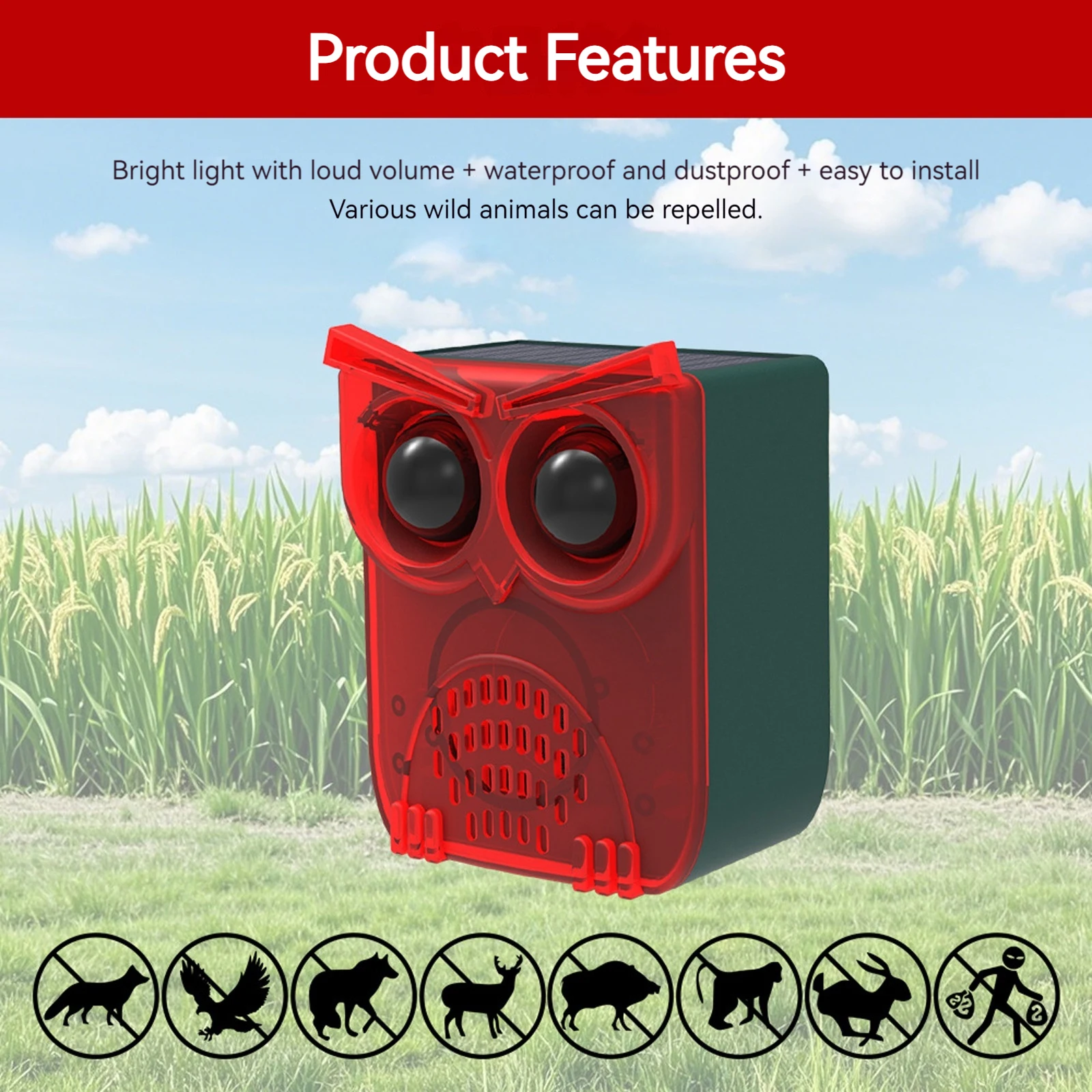

Solar Outdoor Motion Sensor Alarm Dog Barking&Gunshot Sound Loud Noise Maker Deter Raccoons Deer Skunks Bears and Coyotes