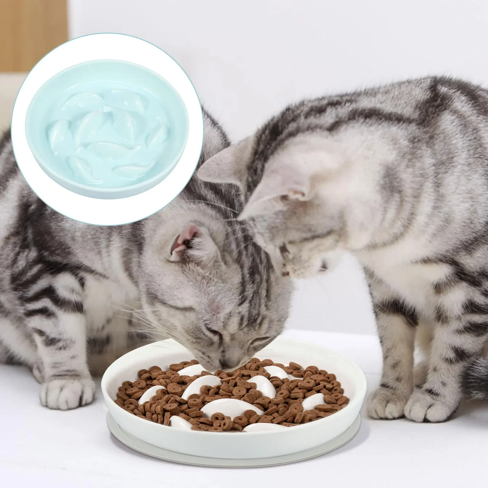 

Cat Slow Feeder Bowl with Non Slip Mat Raised Edge Slow Eating Cat Bowls Anti Vomiting Ceramic Slow Bowl Slow Feeder Dish