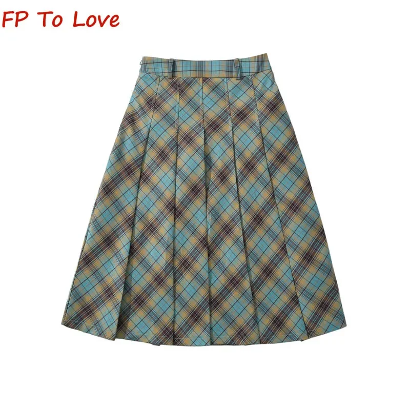 

Y2K High Waist College Style Vintage Plaid Pleated Skirt Street Shoot Spice Girls A-Line Mid-Length Skirt