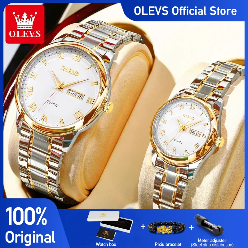OLEVS 5568 Couple Watches Business Original Quartz Watches Waterproof Luminous Dual Calendar Sports Watch Couple Gifts Reloj