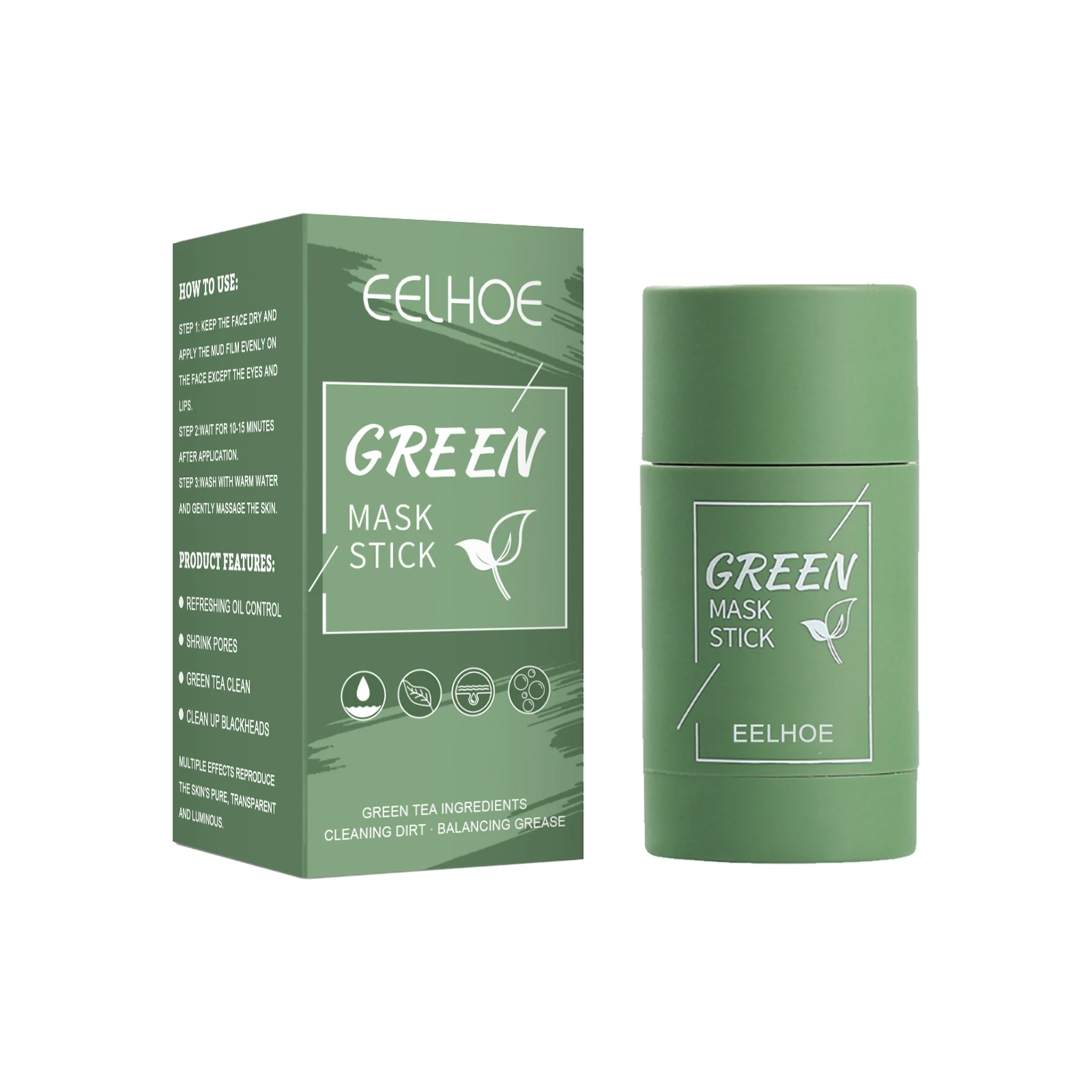 Eelhoe Green Tea Solid Mask Deep Cleans Pores And Dirt Cleanses  Blackhead Remover Closing Mask Stick Applicator Mud Mask Stick