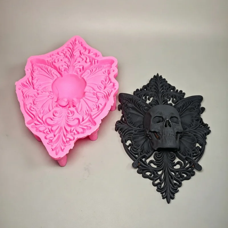 蝶の頭蓋骨フォトフレームシリコンモールド、diy石膏樹脂鋳造モールド、ハロウィン装飾に最適