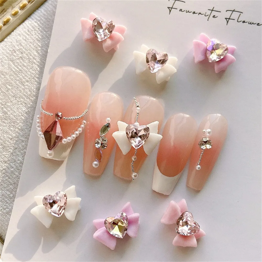 Bow Manicure Stickers Waterproof And Durable Double Layer Double-layer Nail Stickers Rhinestones/ornaments Nail Stickers