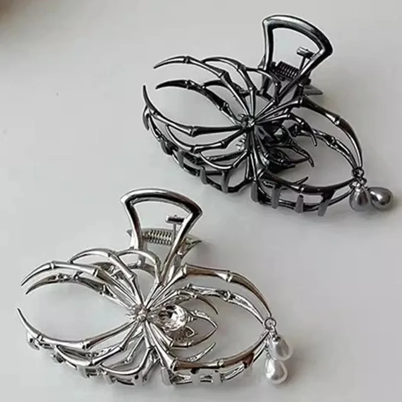 Jepit Rambut Bentuk Laba-laba Antik Halloween Baru Jepit Rambut Hiu Logam Berlian Imitasi Mutiara Aksesori Rambut untuk Alat Penata Wanita