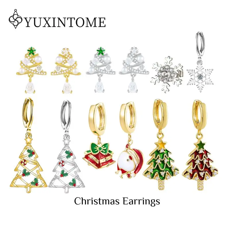 

925 sterling silver ear Needle Christmas series earrings Santa bell/snowflake/Christmas tree pendant hoop earring New Year gift.
