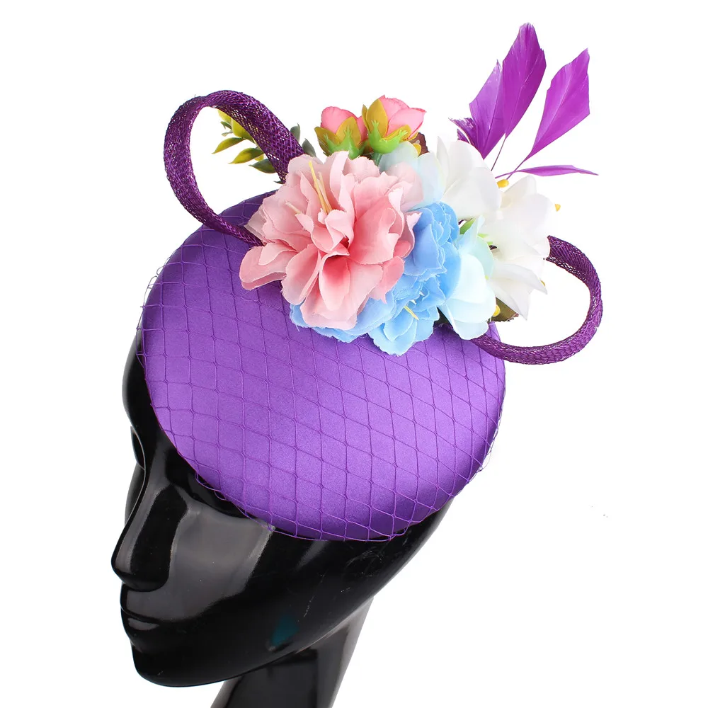 High Quatity Satin Fashion Wedding Flower Fascinator Hat For Elegant Women Bride Show Headpiece Headband Mesh Hair Accessories