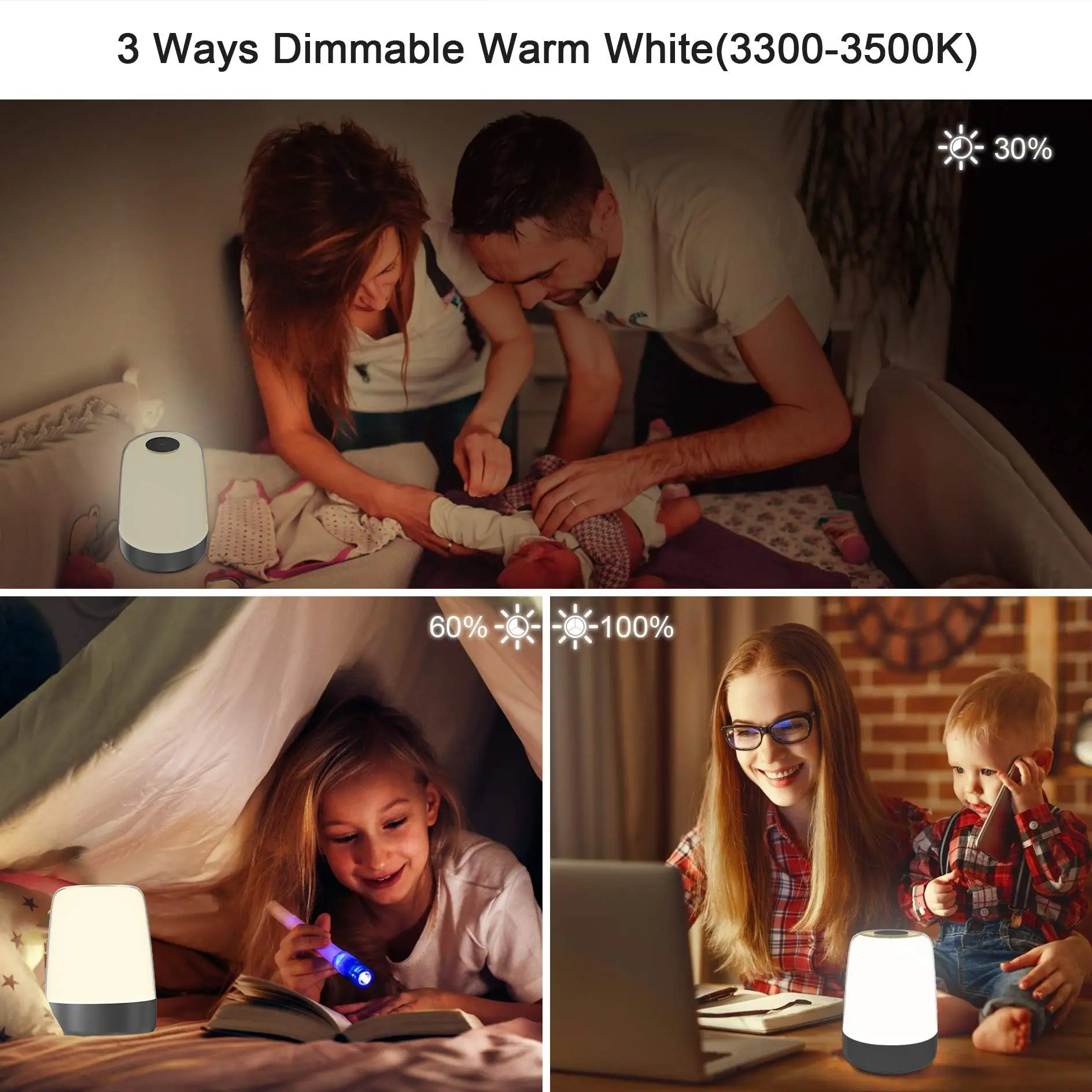 Touch Wake Up Night Light with Sunrise Simulation Alarm Clock Dimmable Warm White LED RGB Bedside Lamp Ambient for Kids Bedroom