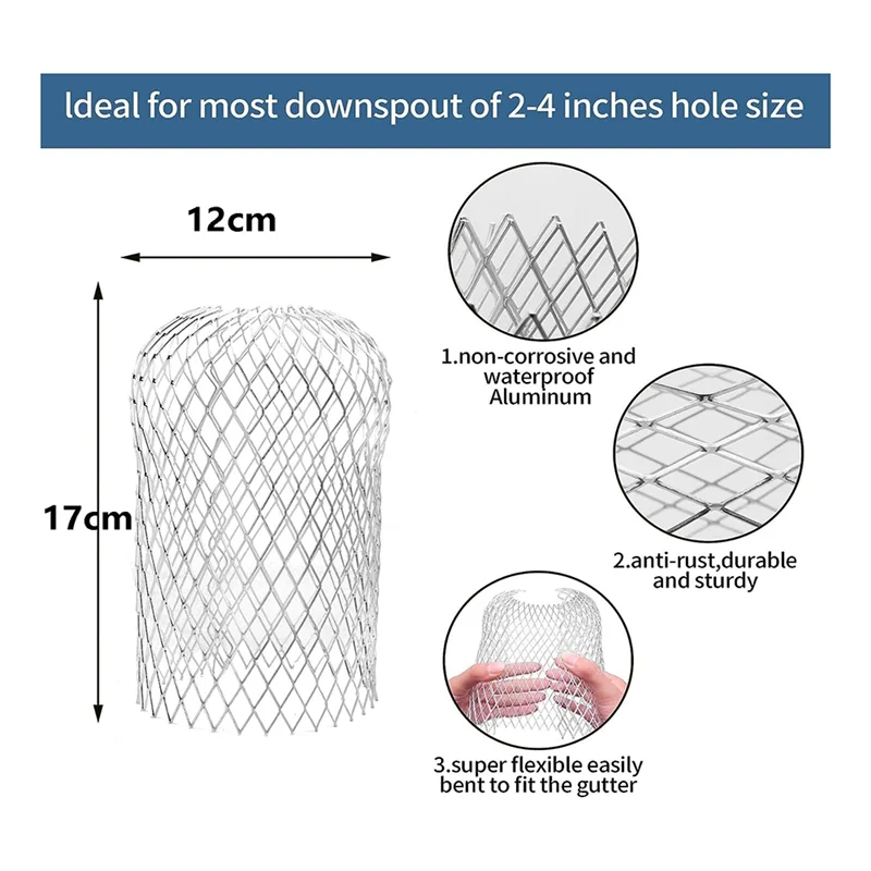 8 Buah Pelindung Downspout Talang Aluminium Penutup Layar Talang Saringan Daun Dapat Diperluas Pelindung Pipa Bawah 10X17Cm