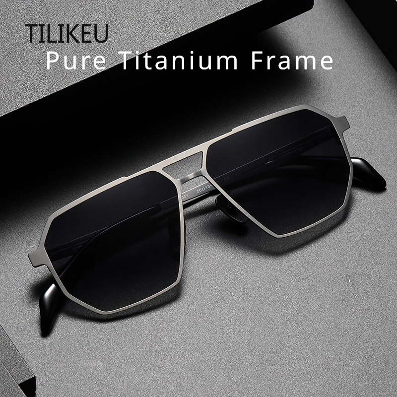 Pure Titanium Sunglasses with Trendy and Novel Designs with Irregular Shapes To Prevent UV Polarization Ultra Light Men Women
