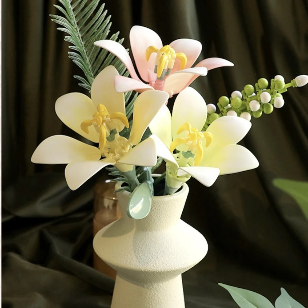 

MOC Elegant Blossom Daisy Lavender Rose Flower Bouquet Building Blocks Family Decoration Romantic Lily Toy Birthday Holiday Gift