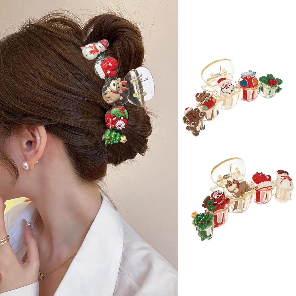 AWAYTR Рождественская акриловая заколка для волос, новая милая заколка для волос, прозрачная заколка в виде когтей акулы, заколки Санта-Клауса, аксессуары для волос