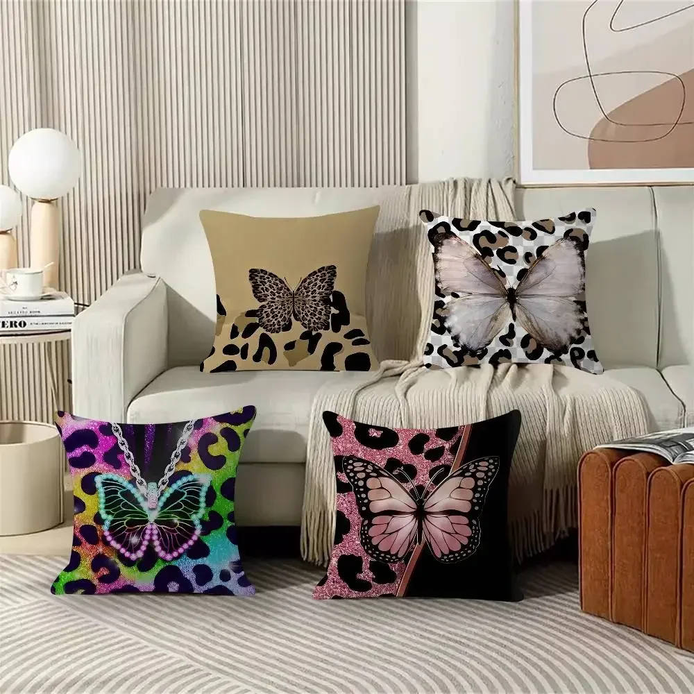 Shining Butterfly Leopard Print Pillowcases Home Bedding Decorative Pillow Cover Wedding Super Soft Pillow Case