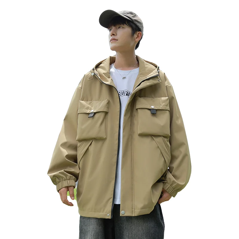 

Модная мужская куртка с капюшоном, свободный однотонный повседневный топ - ветрозащитная, водонепроницаемая и прочная верхняя одежда на весну и осень