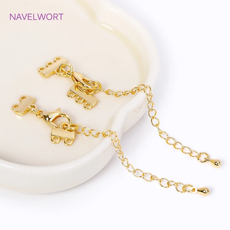 2/3-Strand 18K Gold Plated Brass Metal Lobster Clasps with Extension Chain For DIY Bracelet Necklace Jewelry Making Supplies