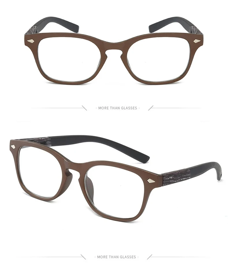 Retro Holzmaserung Lesebrille Männer Frauen Unzerbrechlich Quadrat Vollrand Hochwertige Vergrößerungs Presbyopie Brille Blau + 150 250 – Detail 5