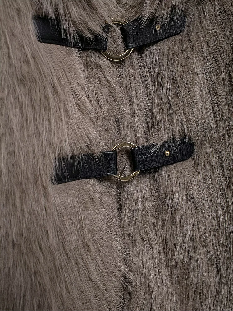 المرأة سميكة الدافئة فو الفراء سترة موضة التلبيب طوق الصلبة رقيق معطف الفرو شتاء جديد طويل الأكمام الإناث شيك ملابس خارجية #5