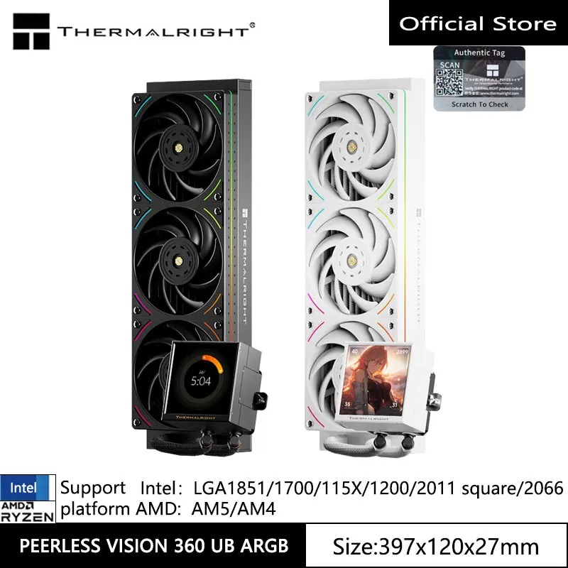 �y�Z�[�����zThermalright PEERLESS VISION UB360 ARGB �I�[���C���������⃉�W�G�[�^�[�A3.95�C���`�t���X�N���[��/��̌^�t�@��/LGA1851/AM5�Ή�