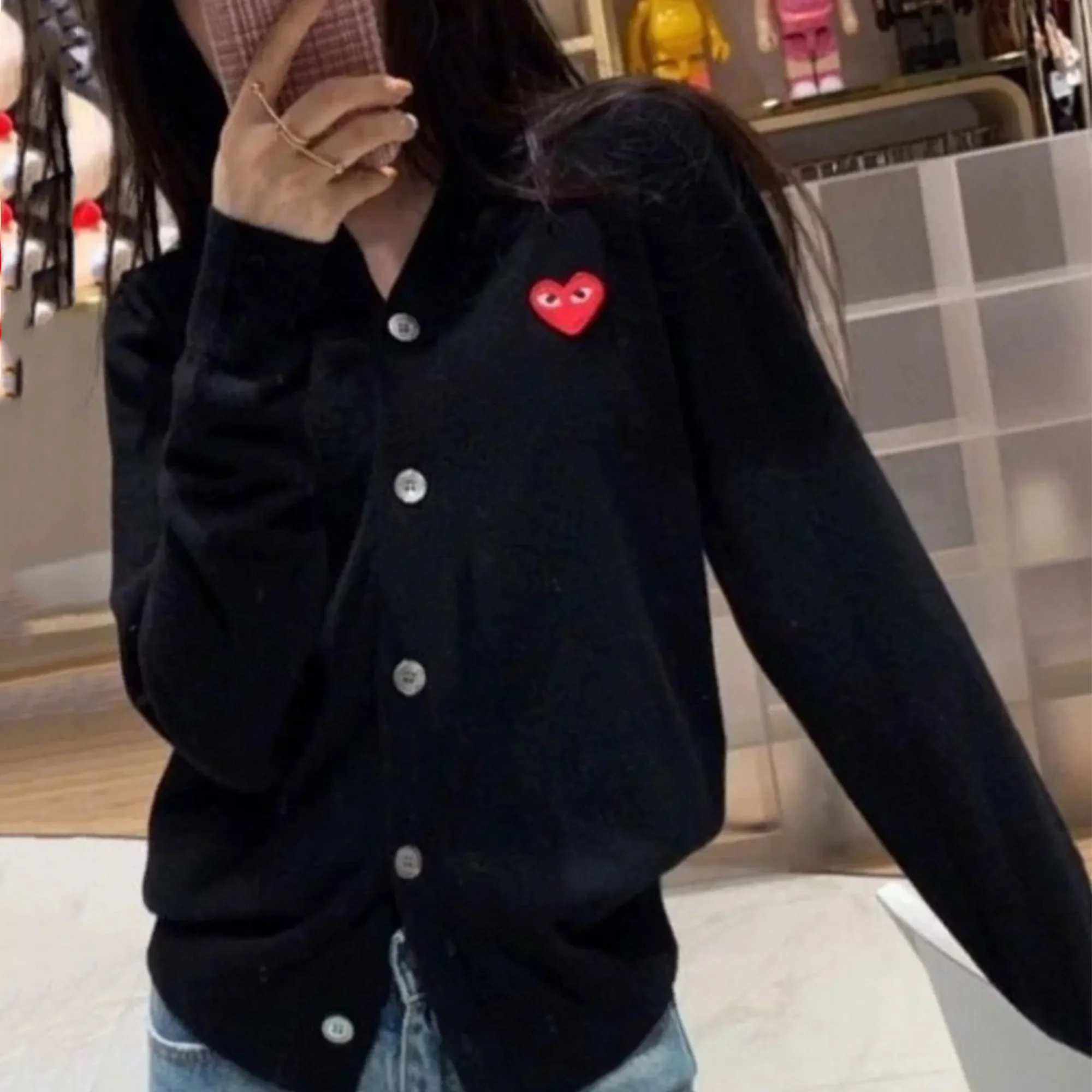 Love Cardigan Japan fashion Woolen Sweater Women Round  Neck Knitted Top Loose Long sleeve Base Sweater 2024 Autumn Winter