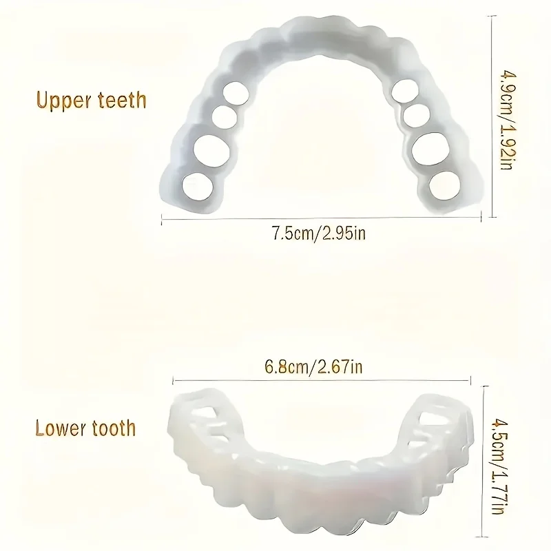 4 pieces of white dentures - adjustable upper and lower dentures for men and women, comfortable fit and natural smile