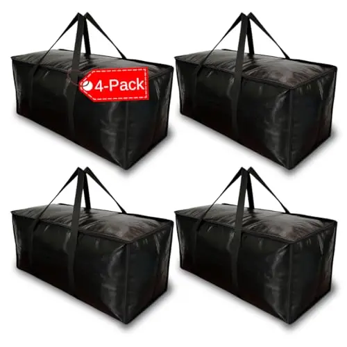 

BAG-THAT! Набор из 4 черных сумок для переезда, очень большие сумки для хранения с застежкой-молнией, водонепроницаемые упаковочные сумки для переезда, Hea