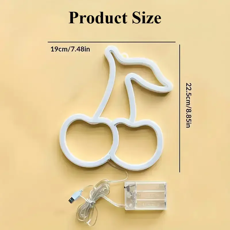 체리 LED 네온 사인 USB/배터리 전원 LED 조명 침실 룸 장식 선물 밤 빛 장식 휴일 장식