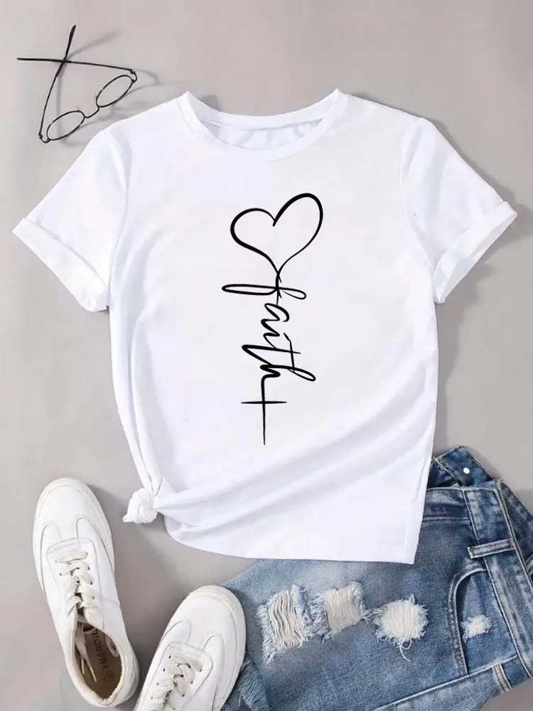 여성 캐주얼 슬리브 크루 넥 새로운 패션 러브 하트 프린트 티셔츠 90's 여름 반팔 하라주쿠 streetwear 탑 티셔츠