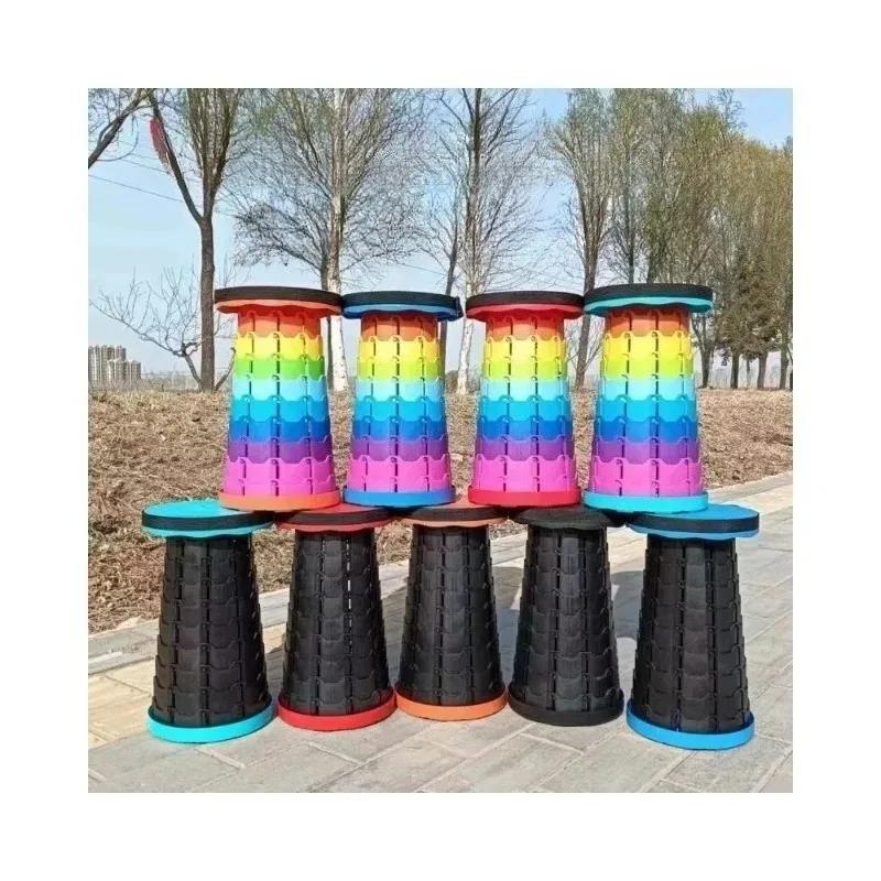 Regenbogenblauer, einziehbarer Klapphocker, tragbarer kleiner Hocker für Camping und Angeln im Freien, für die Freizeit zu Hause und leicht zusammenklappbarer Sitz