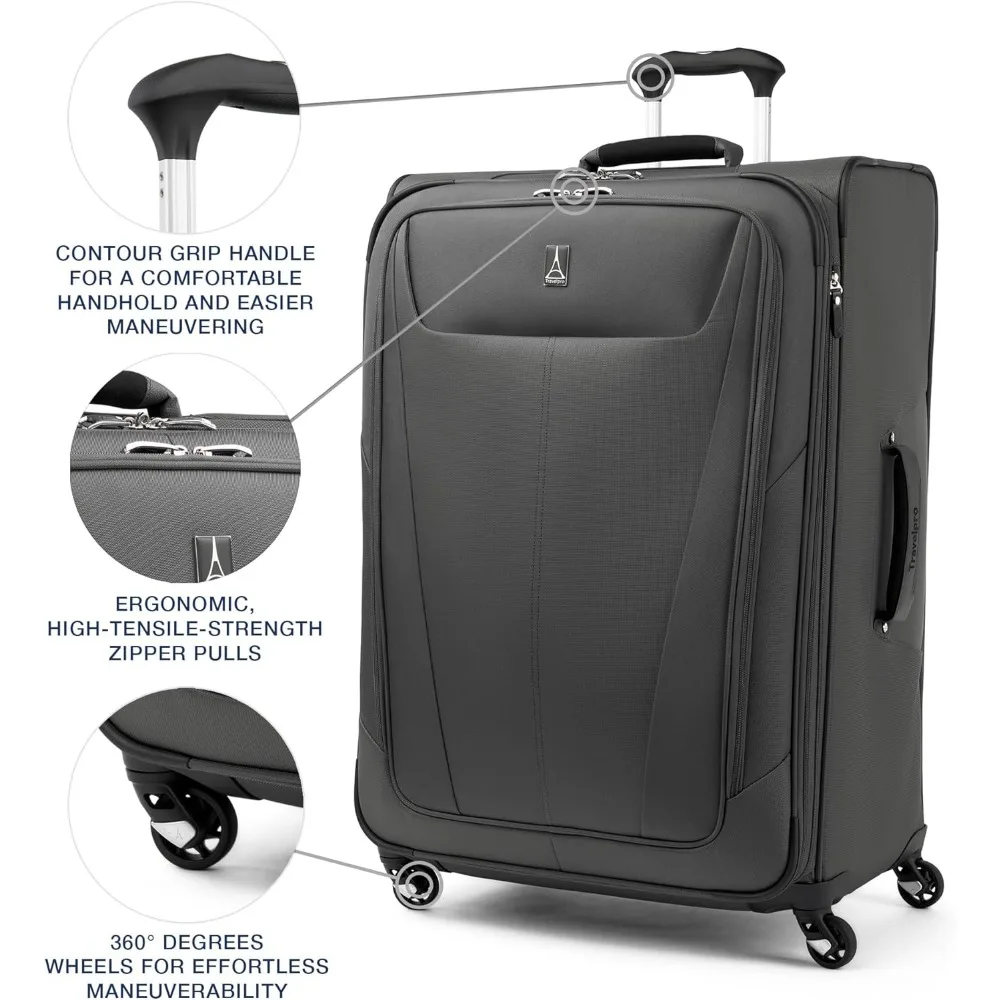 Lightweight Expandable Softside Luggage with Spinner Wheels, Suitcase for Men & Women, Shadow Grey, Travel-Friendly Large Capaci