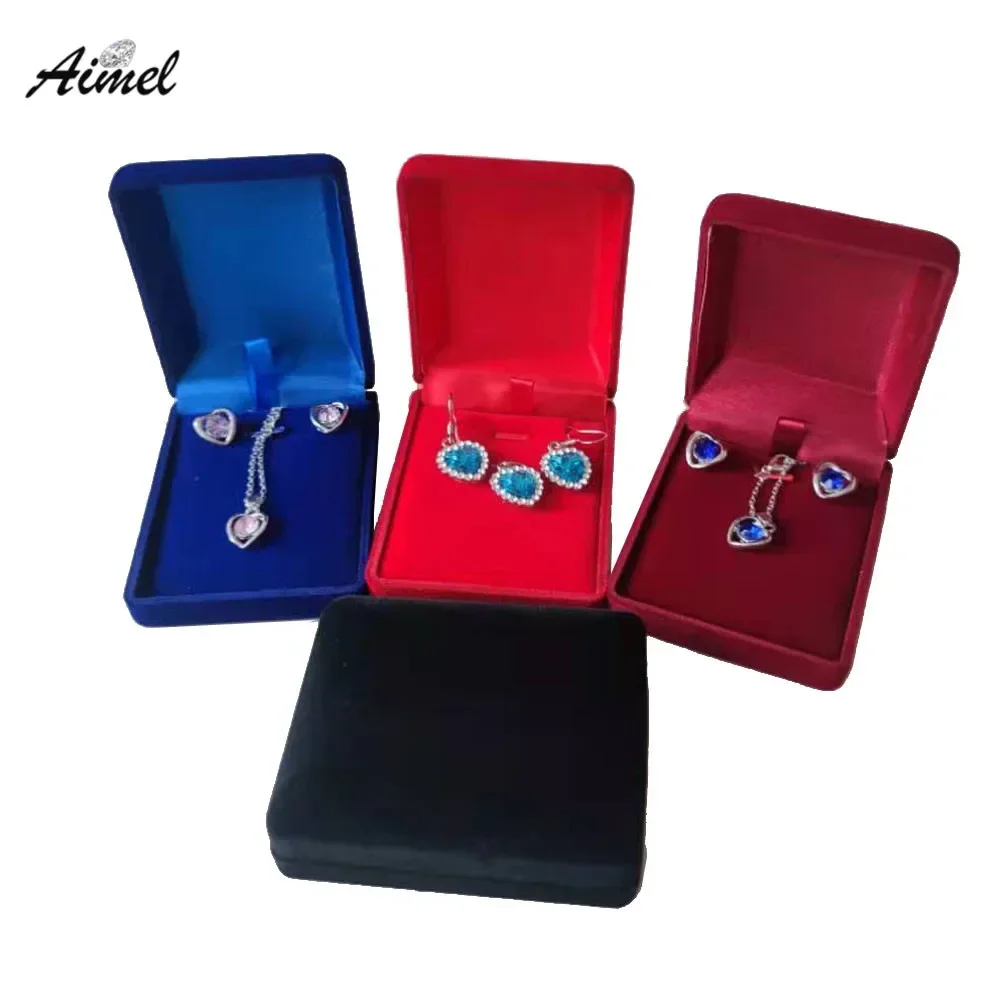 

Velvet Necklace Jewelry Storage Box Red Black Blue Earring Pendant Organizer Business Necklace Gift Packaging Box 20Pcs