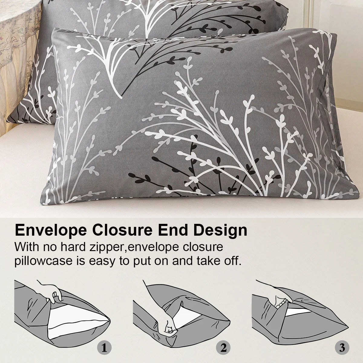 طقم غطاء وسادة بنمط الأزهار مكون من قطعتين/4 قطع (الوسادة الداخلية غير متضمنة)، ناعمة ومريحة، مناسبة لجميع المواسم